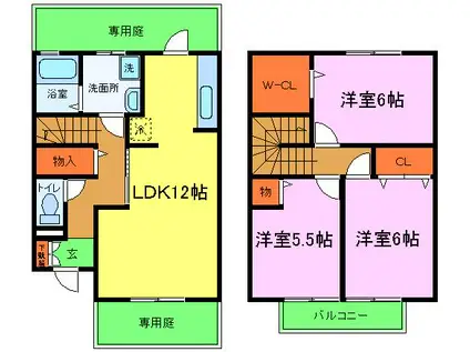 プランドール葉室B棟(3LDK/1階)の間取り写真