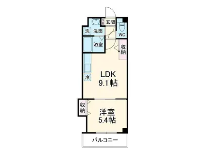 コネクトパークヒルズ鶴沢町(1LDK/4階)の間取り写真