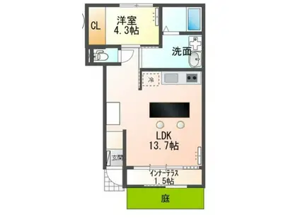 セ シュエット(1LDK/1階)の間取り写真