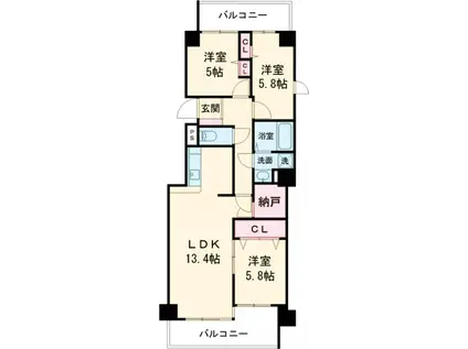 宇都宮プラザ(3SLDK/12階)の間取り写真