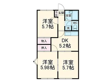 グランハイムA棟(3DK/1階)の間取り写真