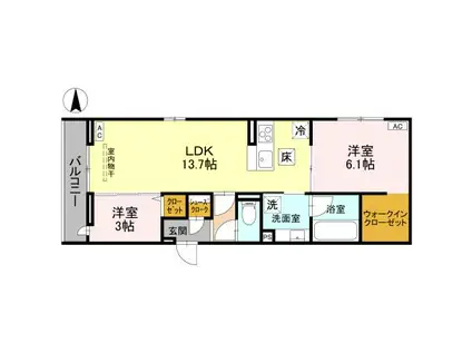 草加氷川町PJⅣ B(2LDK/1階)の間取り写真