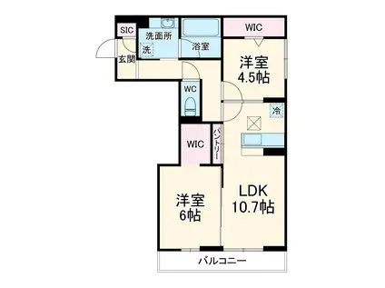 草加氷川町PJⅣ B(2LDK/1階)の間取り写真