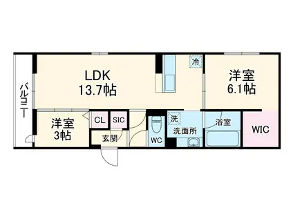 草加氷川町PJⅣ B(2LDK/2階)の間取り写真