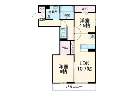 草加氷川町PJⅣ B(2LDK/2階)の間取り写真