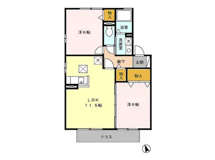 ヴィルヌープⅣ(2LDK/1階)の間取り写真