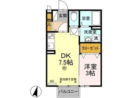 エクセルタムラ B(1DK/1階)の間取り写真