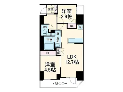 グランカーサ船堀Ⅱ(2LDK/9階)の間取り写真