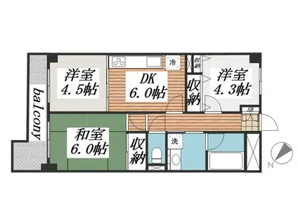 ライオンズマンション稲毛第2(3DK/3階)の間取り写真