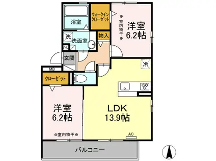 グランディール(2LDK/2階)の間取り写真
