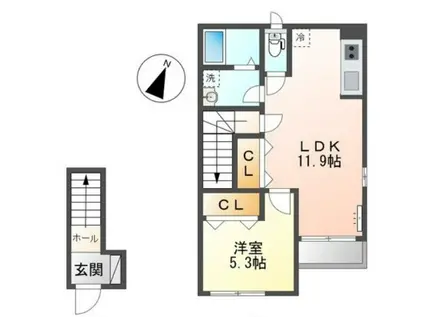 クレセントピアス(1LDK/2階)の間取り写真