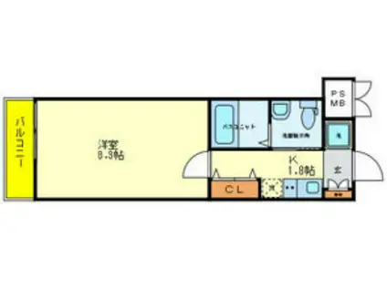 ウインズコート天神(1K/2階)の間取り写真