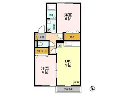 ベルフレールA(2DK/1階)の間取り写真