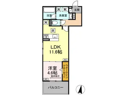 セレスティア苗代(1LDK/1階)の間取り写真