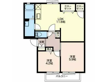 ディアス門池 B(2LDK/2階)の間取り写真