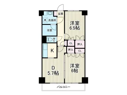 ヴィアーレ鹿沼台(2DK/5階)の間取り写真