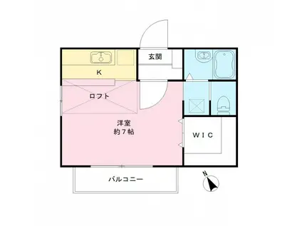 シティーハイムB(ワンルーム/2階)の間取り写真