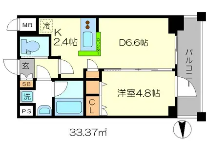 ベラジオ五条堀川Ⅲ(1DK/6階)の間取り写真