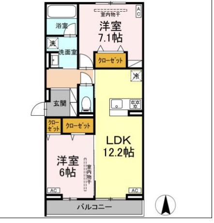 メリディアン ウエスト(2LDK/3階)の間取り写真
