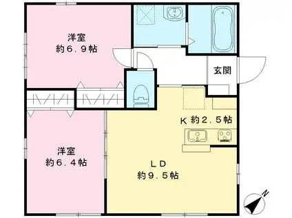 水郡線 常陸大宮駅 徒歩9分 1階建 新築(2LDK)の間取り写真