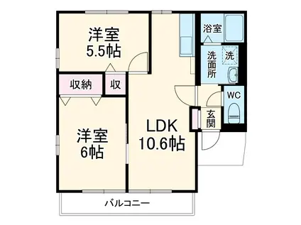 シェル大津A(2LDK/2階)の間取り写真