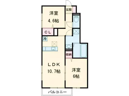 タウンヒル(2LDK/1階)の間取り写真