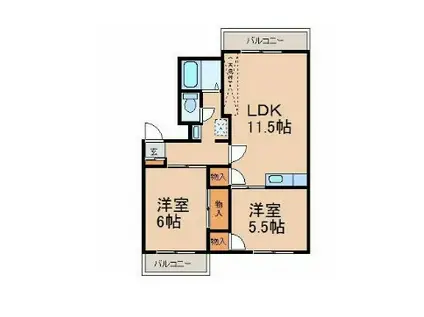 ボンエルフミマツ(2LDK/1階)の間取り写真