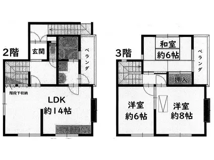 阪急電鉄京都線 長岡天神駅 徒歩10分 3階建 築33年(3LDK)の間取り写真