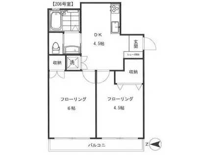シャトー瑠璃(2DK/2階)の間取り写真