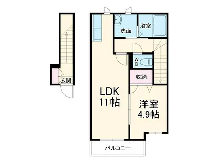 ミサオール(1LDK/2階)の間取り写真