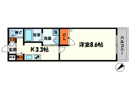 ウィンターベリーコート(1K/3階)の間取り写真