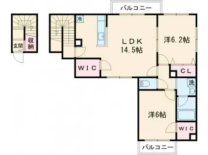 ベルベット3(2LDK/2階)の間取り写真