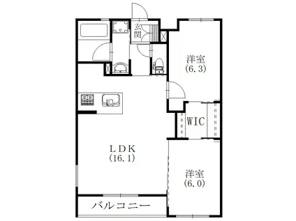 オークセレーノ(2LDK/2階)の間取り写真