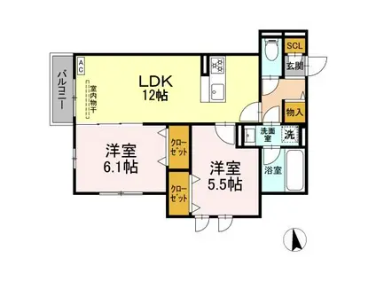 ピオネクレール(2LDK/2階)の間取り写真