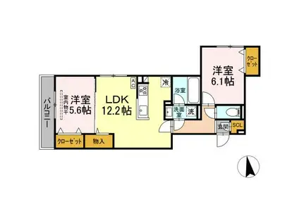 ピオネクレール(2LDK/2階)の間取り写真