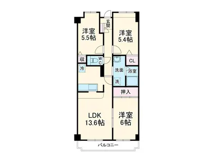 武蔵野線 三郷駅(埼玉) 徒歩5分 5階建 築24年(3LDK)の間取り写真