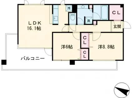 ガーデン杉並方南(2LDK/3階)の間取り写真