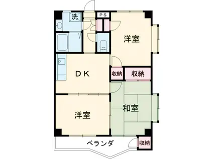 中央本線 高尾駅(東京) バス乗車時間：10分 霊園前バス停で下車 徒歩4分 3階建 築38年(3DK/2階)の間取り写真