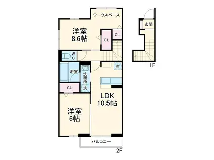 WISTERIAⅢ(2LDK/2階)の間取り写真