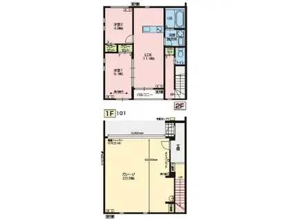 BELL COURAGE(2LDK/1階)の間取り写真