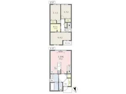 愛知環状鉄道 北岡崎駅 徒歩8分 2階建 築1年(3LDK)の間取り写真