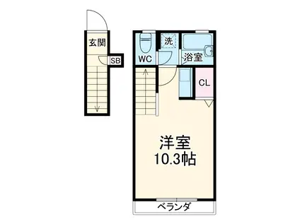 アムールチュラⅢ(ワンルーム/2階)の間取り写真