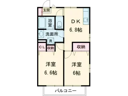 ツインコート高尾(2DK/2階)の間取り写真
