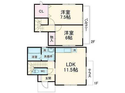 メゾネット業駒(2LDK)の間取り写真
