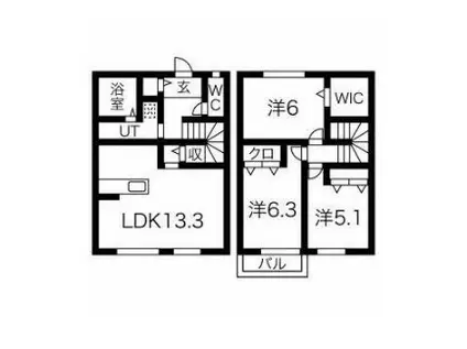 総武本線 都賀駅 徒歩16分 2階建 築7年(3LDK/1階)の間取り写真