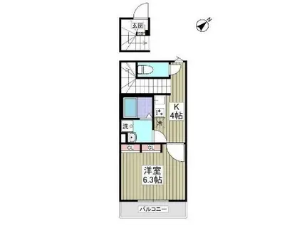 ヒュッゲⅡ(1K/2階)の間取り写真