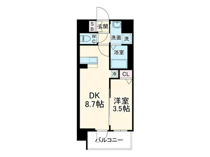 アクアプレイス京都千本丸太町(1DK/2階)の間取り写真