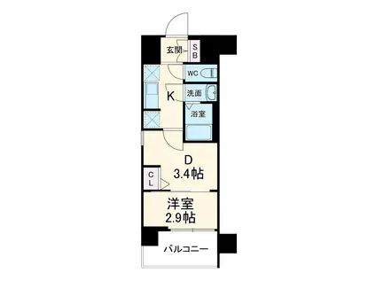 アクアプレイス京都千本丸太町(1DK/3階)の間取り写真