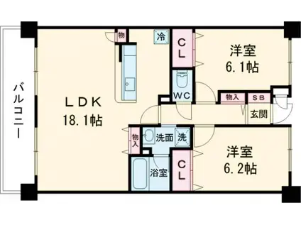 インペリアル大賀(2LDK/2階)の間取り写真