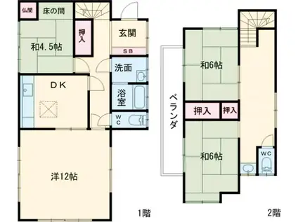 常磐線 取手駅 徒歩20分 2階建 築47年(4DK)の間取り写真